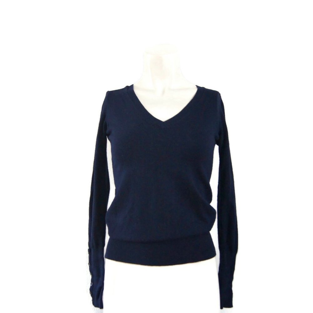 Zara Knit Women's Navy V-Neck Jumper Pullover Size Small